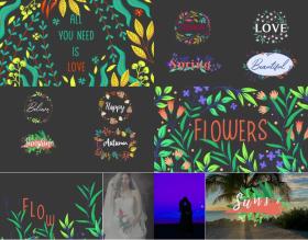 AE字幕模板4K 10组手绘水彩动画鲜花文字花卉标题森系