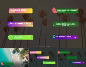 PR字幕模板 6组夏日动画文字标题西瓜柠檬地点路线