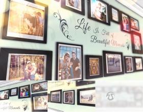 AE模板电子相册 明亮炫光家庭回忆画廊照片墙 18秒14张