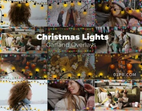 达芬奇插件4K 9组花环彩灯圣诞节日庆祝光效边框遮罩
